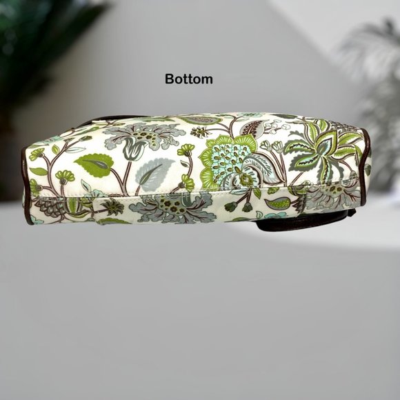 Gigi Hill Medium Green Brown White Floral 2 pocket Hand Shoulder Purse - Picture 4 of 12